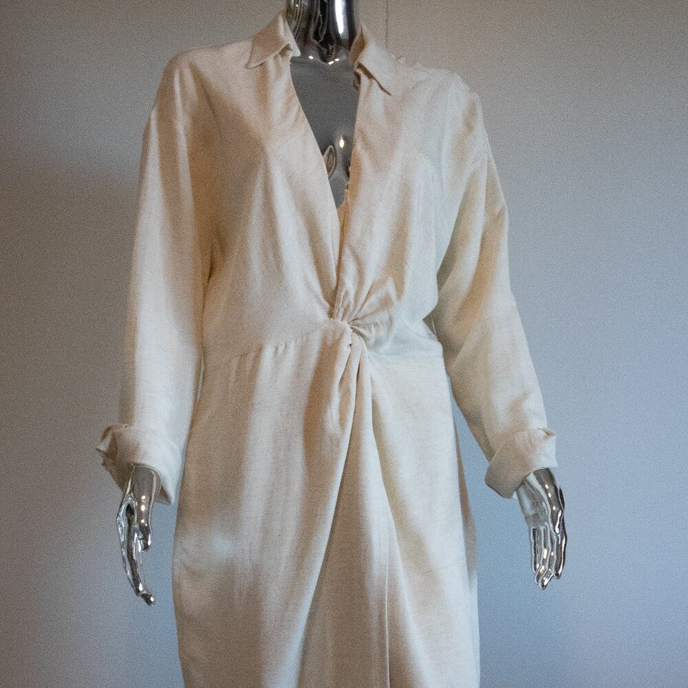 Cream Linen Wrap-Front Dress Size 12